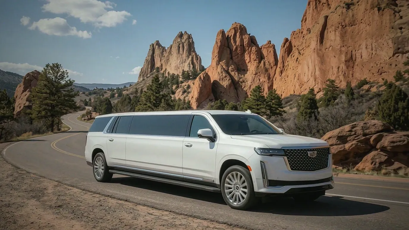 Laporte white Cadillac Escalade 20 passenger stretch limo